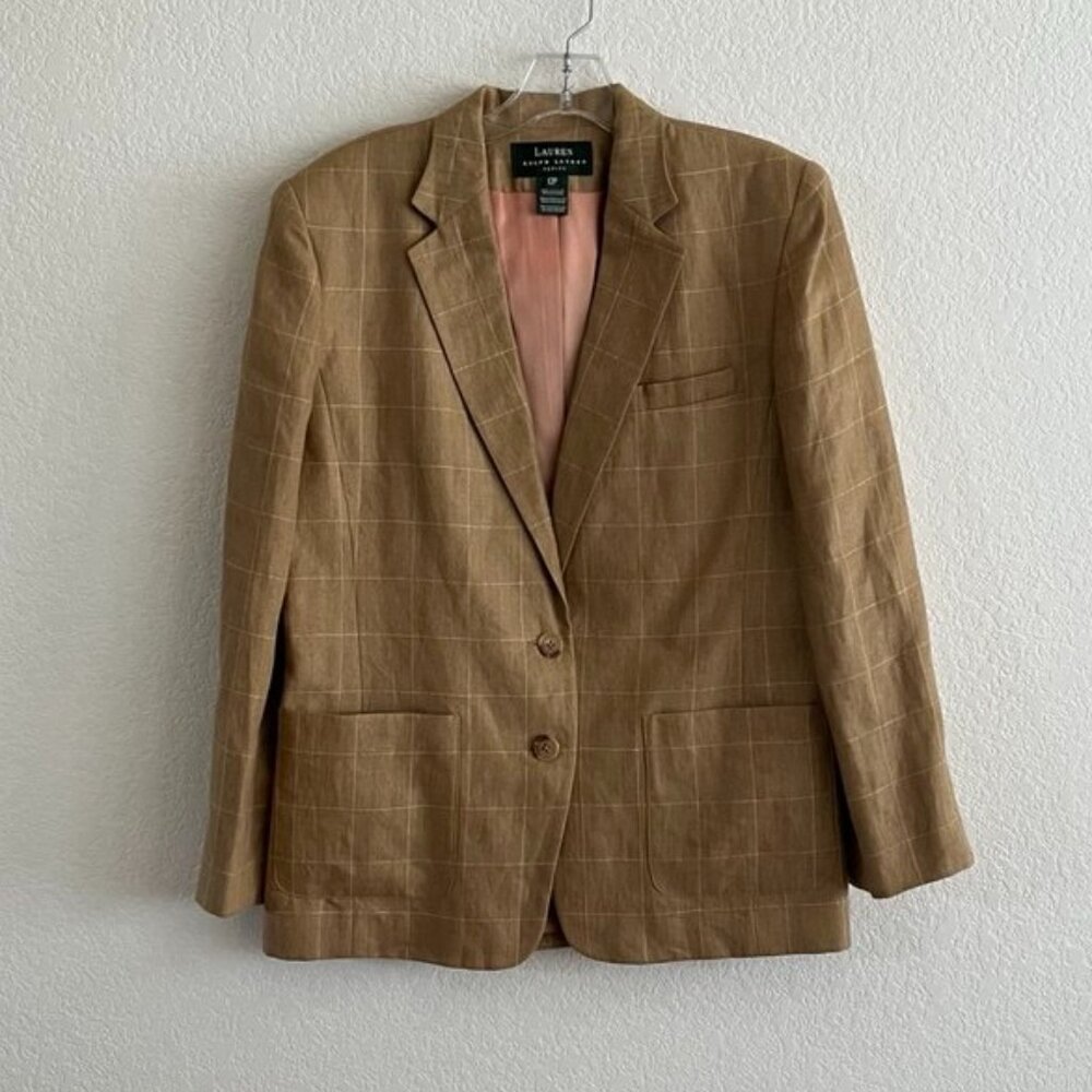 Ralph Lauren Plaid Linen Blazer Jacket Made in USA